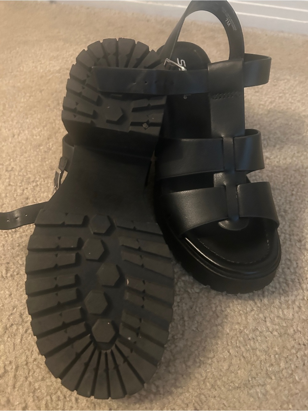 Soda Black Platform Strappy Block Heel Sandals - Picture 3 of 3